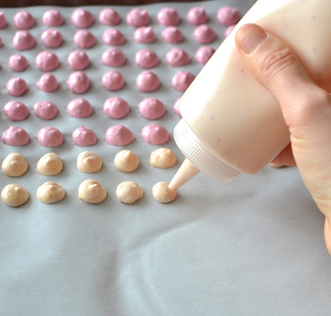 Frozen Yogurt Drops - A two-ingredient, real-food snack recipe made BY and FOR kids! Whole milk yogurt and fruit puree, that's it! ~sweetpeasandabcs.com