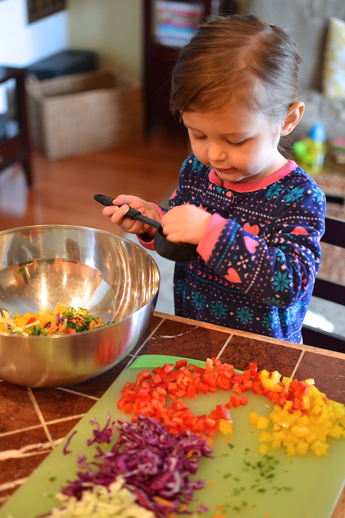 Making Rainbow Thai Farro Salad