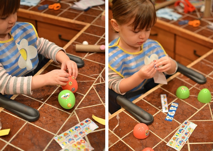 Make Your Own Musical Egg Shakers - Make your own musical egg shakers using plastic Easter eggs and split peas! ~sweetpeasandabcs.com