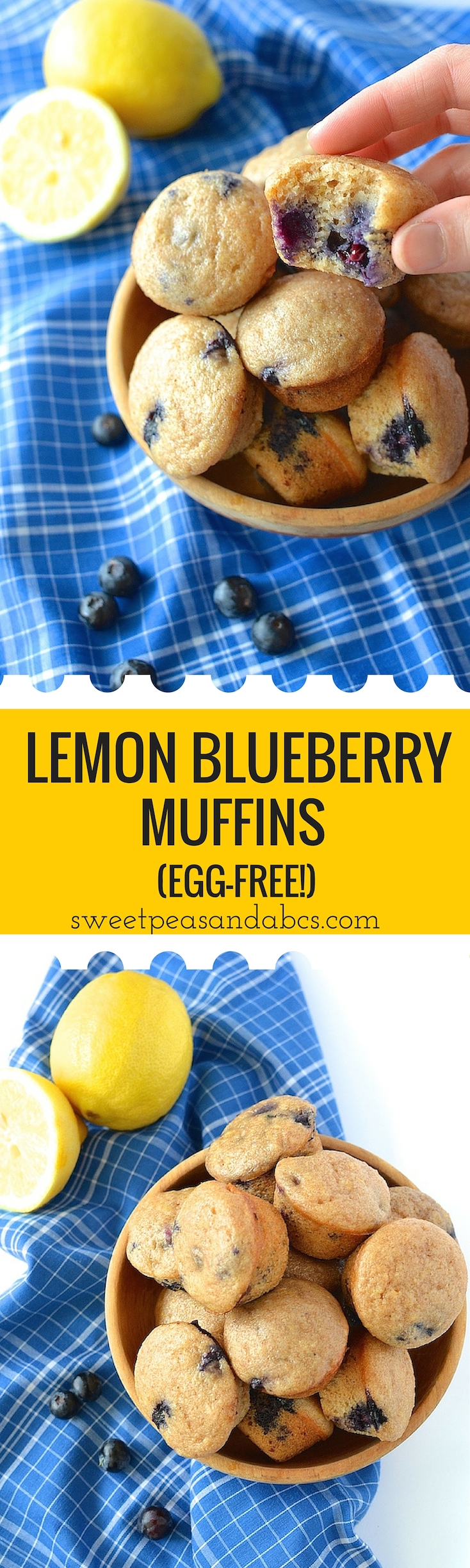 Lemon Blueberry Muffins (Egg-Free) - Studded with fresh blueberries and flecked with lemon zest, these Lemon Blueberry Muffins are fluffy, moist and egg-free! ~sweetpeasandabcs.com