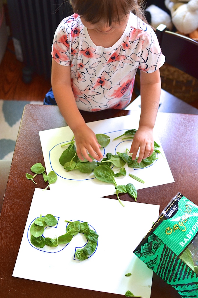 Exploring the Letter S - Use spinach leaves for hands-on exploration with the letter S. ~sweetpeasandabcs.com