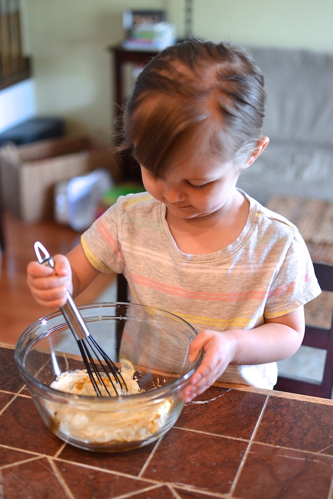 Making a 3-ingredient (no mayo!) dressing for our Curry Chicken Salad. ~sweetpeasandabcs.com