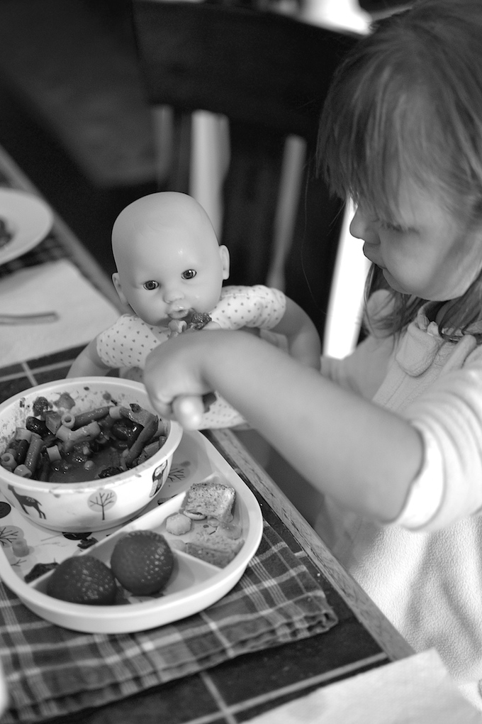 Feeding my baby doll Garden Minestrone Soup ~sweetpeasandabcs.com