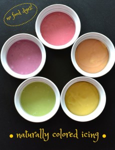 Naturally Colored Icing - Colored with fruit and vegetable purees, this naturally colored icing is perfect for decorating sugar cookies! ~sweetpeasandabcs.com