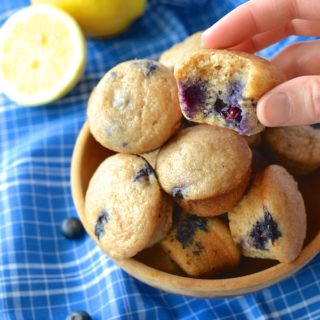Lemon Blueberry Muffins (Egg-Free) - Studded with fresh blueberries and flecked with lemon zest, these Lemon Blueberry Muffins are fluffy, moist and egg-free! ~sweetpeasandabcs.com